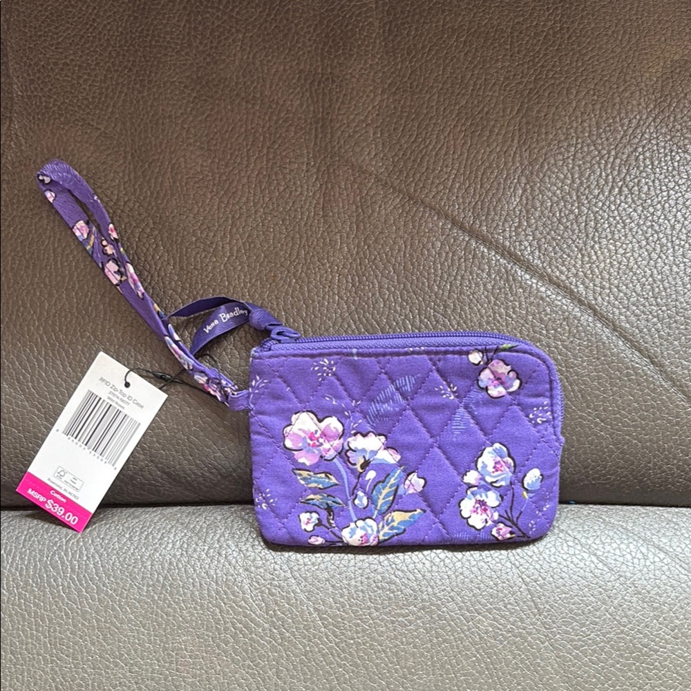 Vera Bradley RFID zip top ID case in wild roses